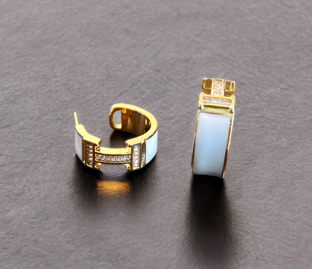 18K Gold-Plated White Half Hoops