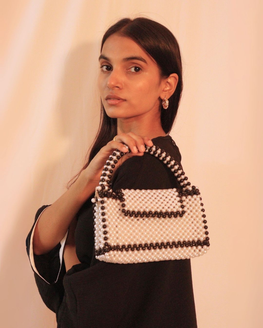 White and Black Pearls Designer Bag (Small)