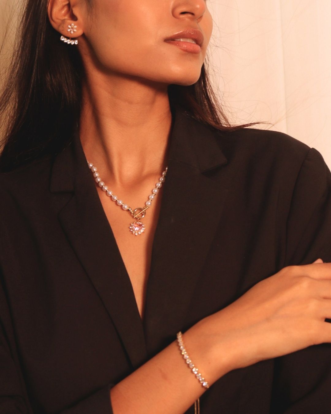 Pearl Necklace with 18K Gold-Plated Heart Pendant