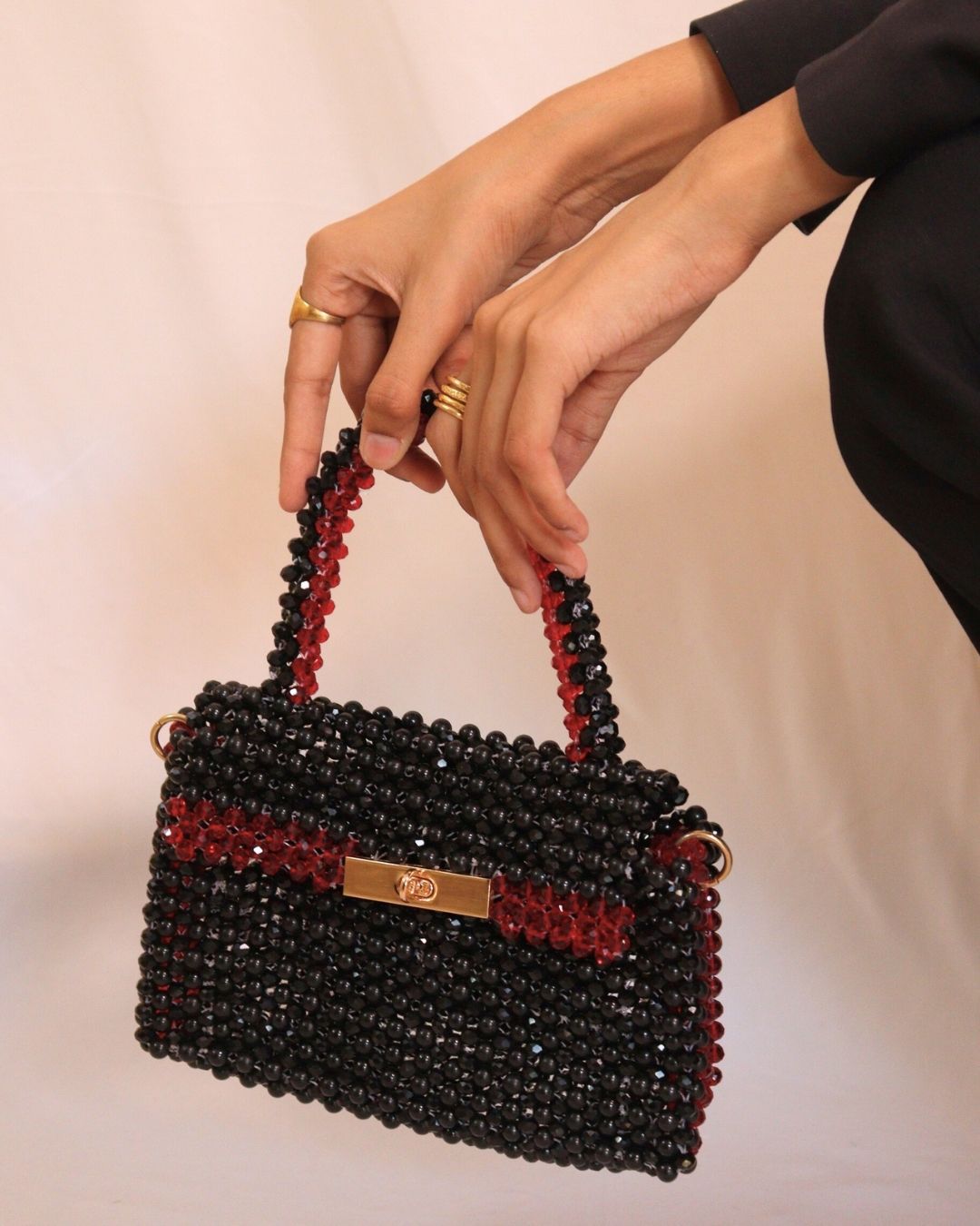 Black and Maroon Crystal Bag