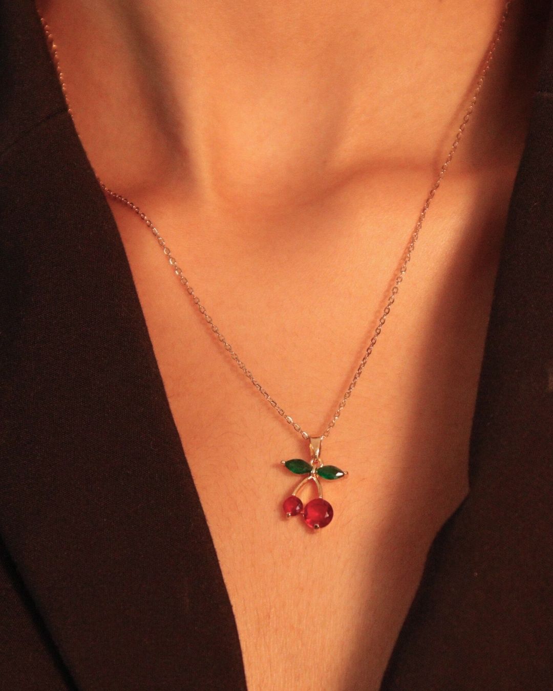 18K Gold-Plated Cherry Pendant with Chain