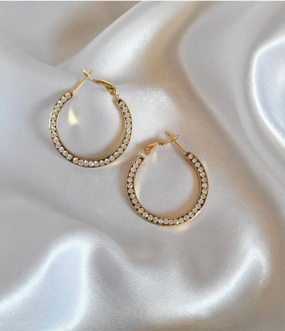 18k Gold-Plated Embellished Hoop Earrings