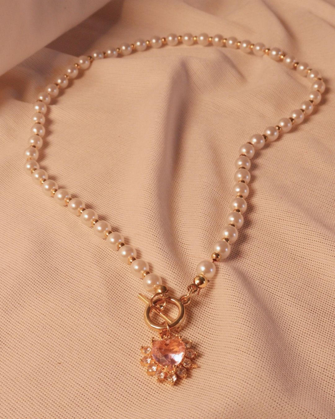 Pearl Necklace with 18K Gold-Plated Heart Pendant
