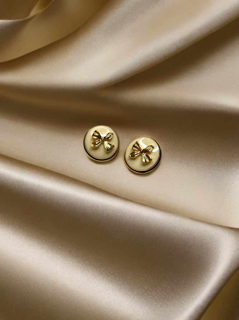 18K Gold-Plated Cream Bow Studs