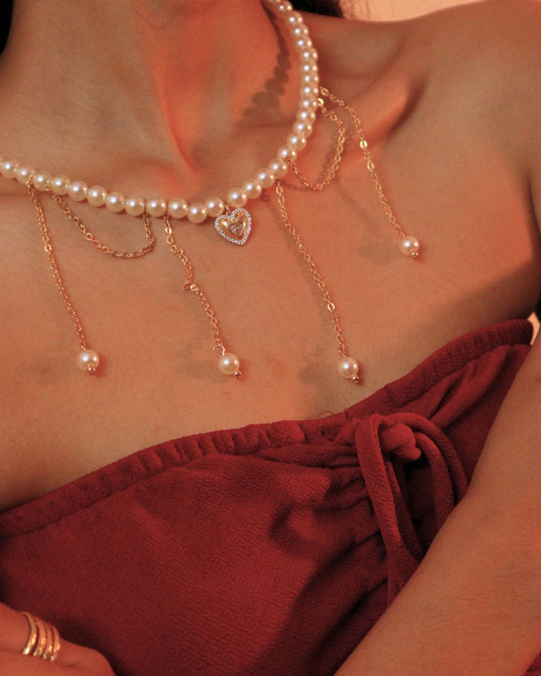 Pearl Necklace with Heart Charm (18K Gold-Plated)