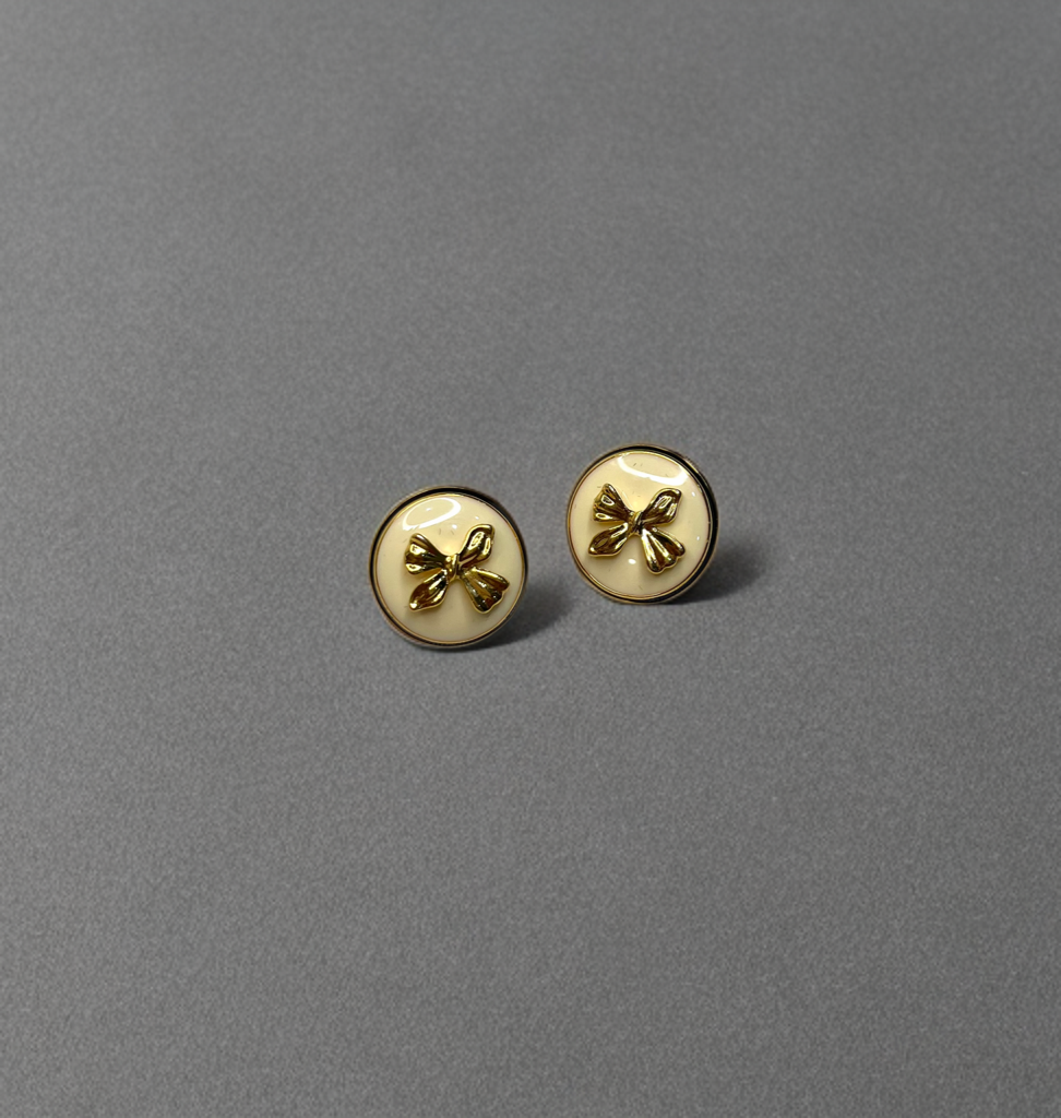 18K Gold-Plated Cream Bow Studs