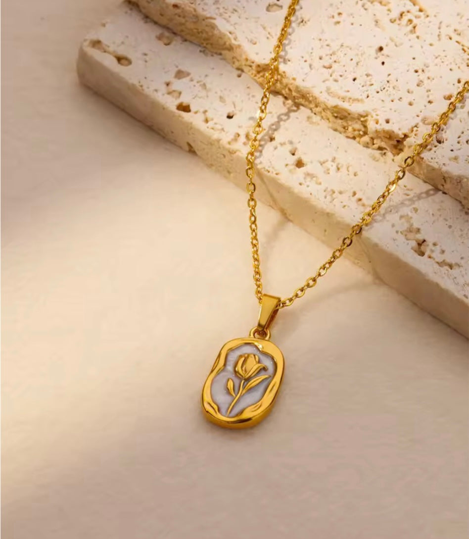 18k Gold-Plated White Rose Pendant
