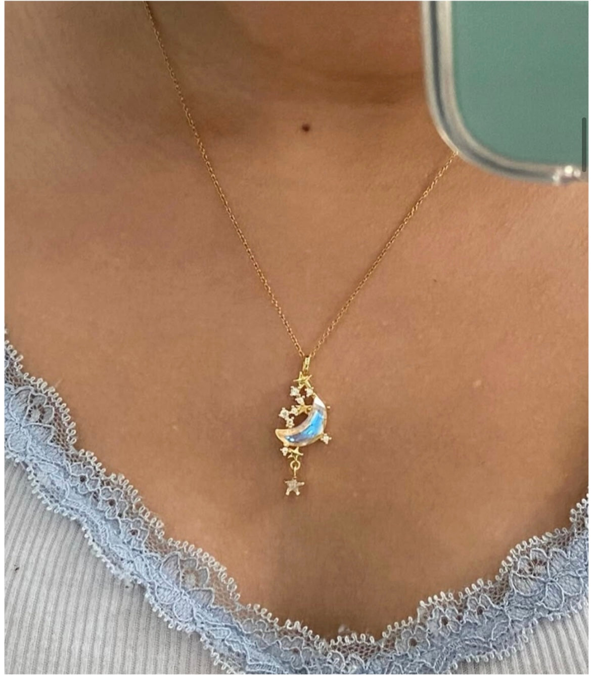 18K Gold-Plated Moon Pendant with chain