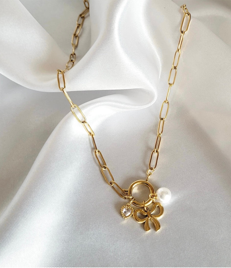 18k Gold-Plated Bow Charms Necklace