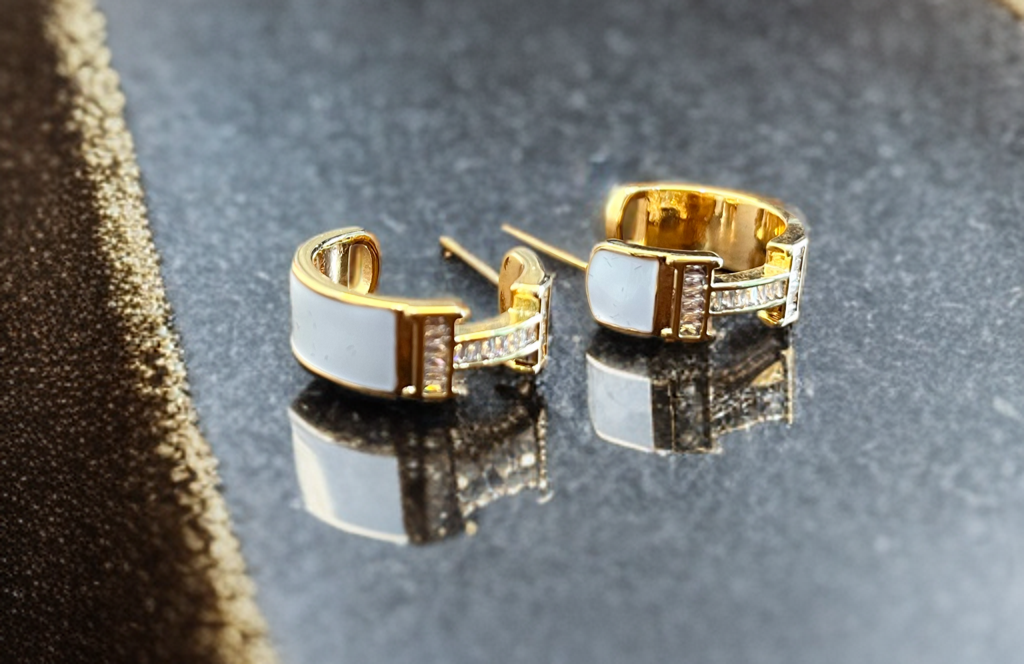 18K Gold-Plated White Half Hoops