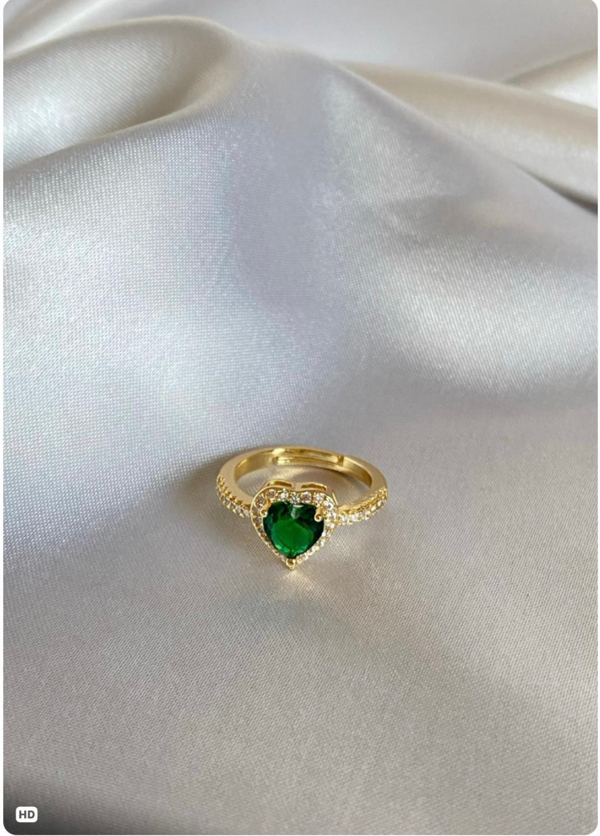 18K Gold-Plated Green Heart Adjustable Ring