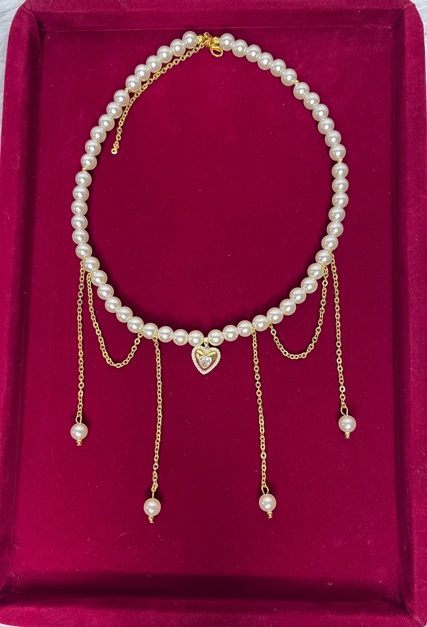 Pearl Necklace with Heart Charm (18K Gold-Plated)