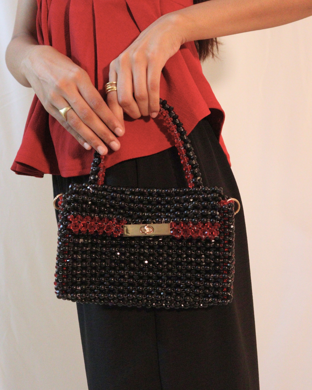Black and Maroon Crystal Bag