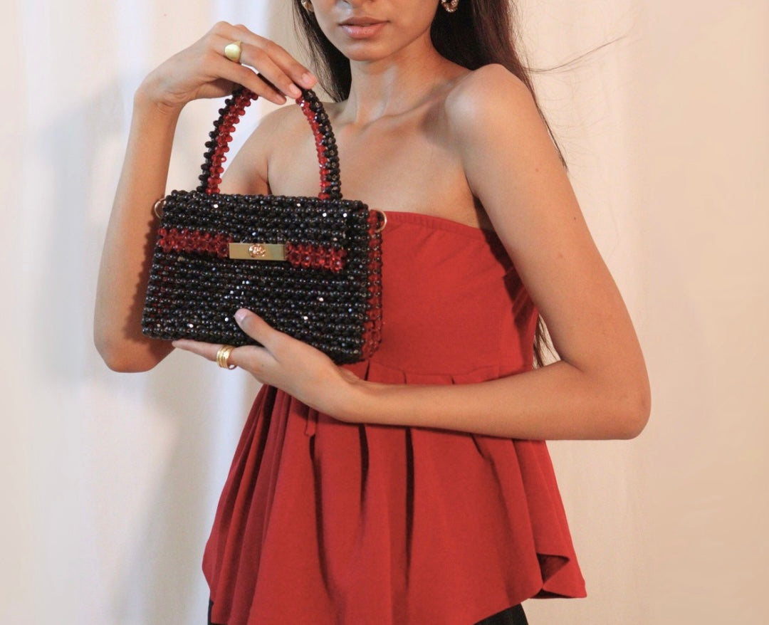 Black and Maroon Crystal Bag