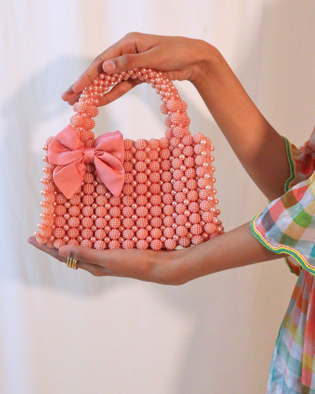 Peach Pearls Handmade Designer Bag (Small)