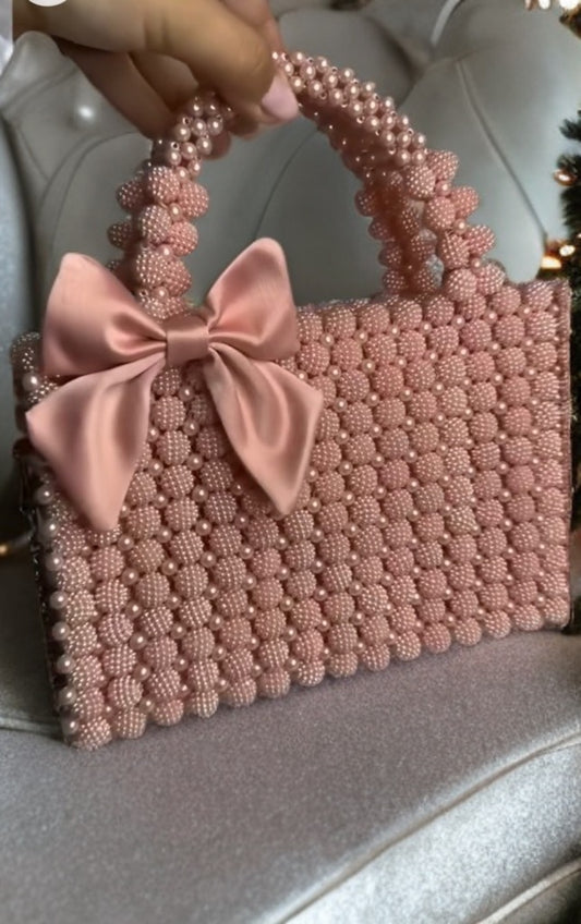 Peach Pearls Handmade Designer Bag (Small)