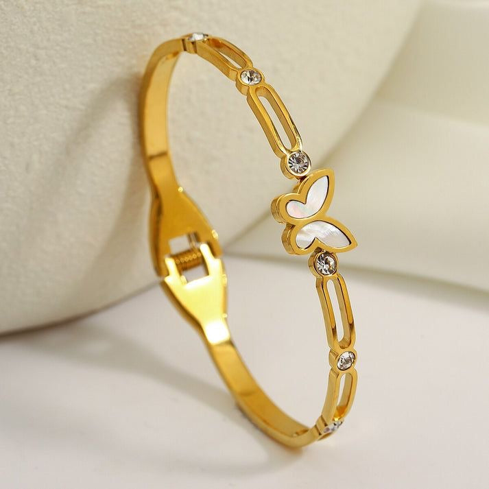 Gold-Plated Anti-Tarnish White Butterfly Bracelet