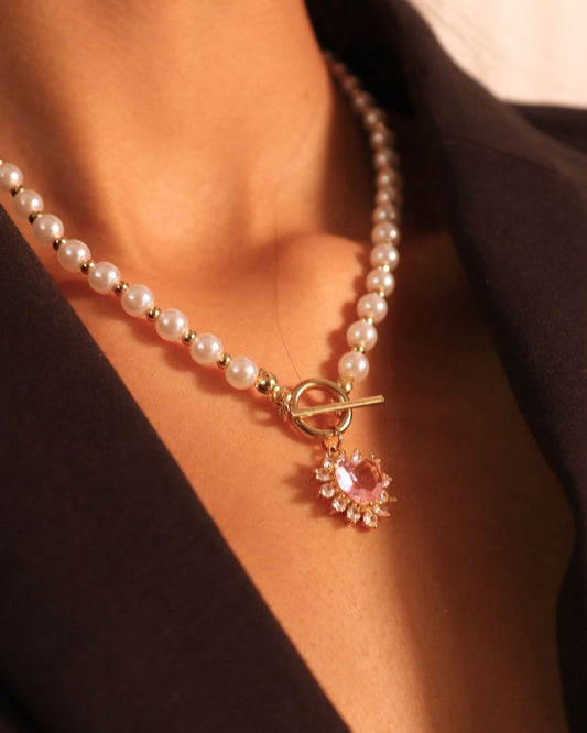 Pearl Necklace with 18K Gold-Plated Heart Pendant