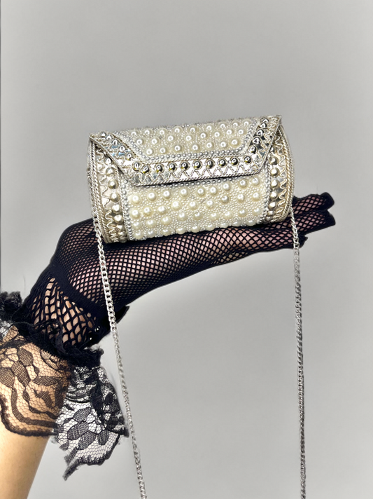 Silver Beaded Clutch
