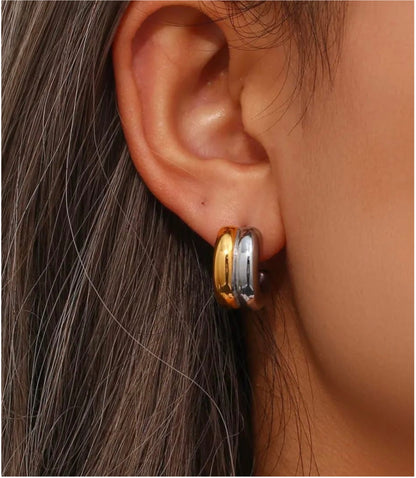 Dual Tone Half Hoop Earrings