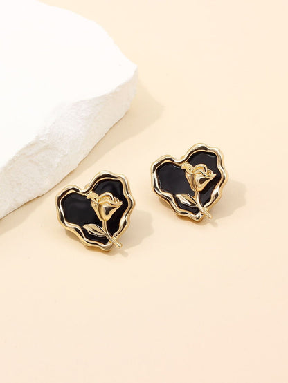 Korean Black Heart Earrings