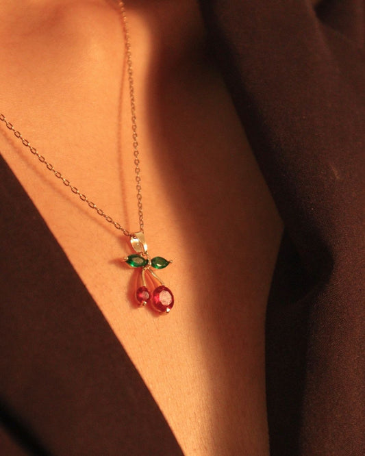 18K Gold-Plated Cherry Pendant with Chain