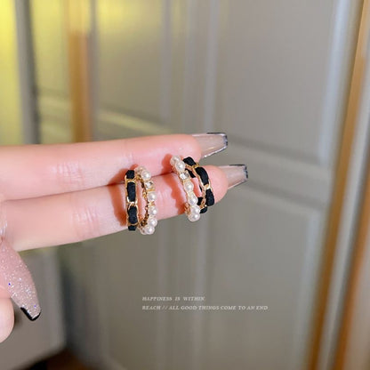 Korean Black and White Half hoop Earrings