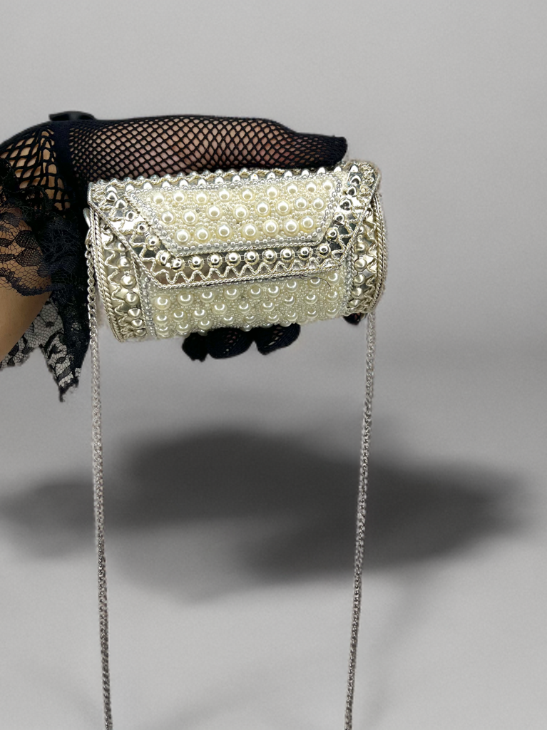 Silver Beaded Clutch