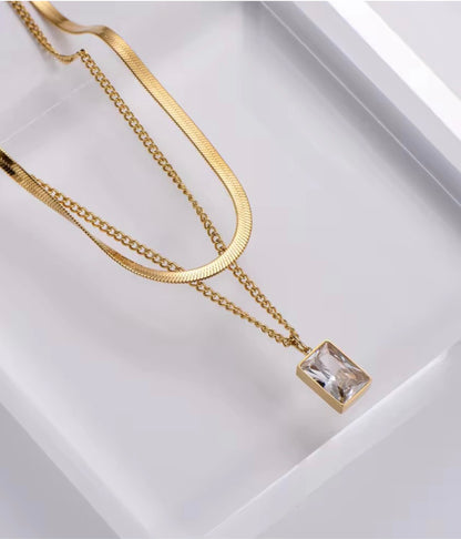 18k Gold-Plated Stone Layered Necklace