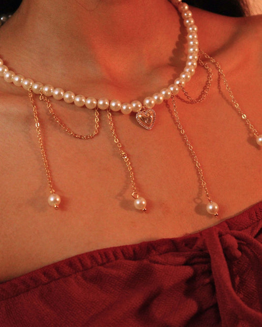 Pearl Necklace with Heart Charm (18K Gold-Plated)