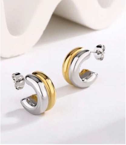 Dual Tone Half Hoop Earrings
