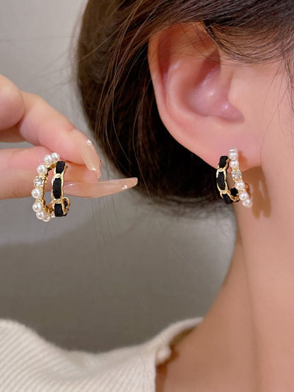 Korean Black and White Half hoop Earrings