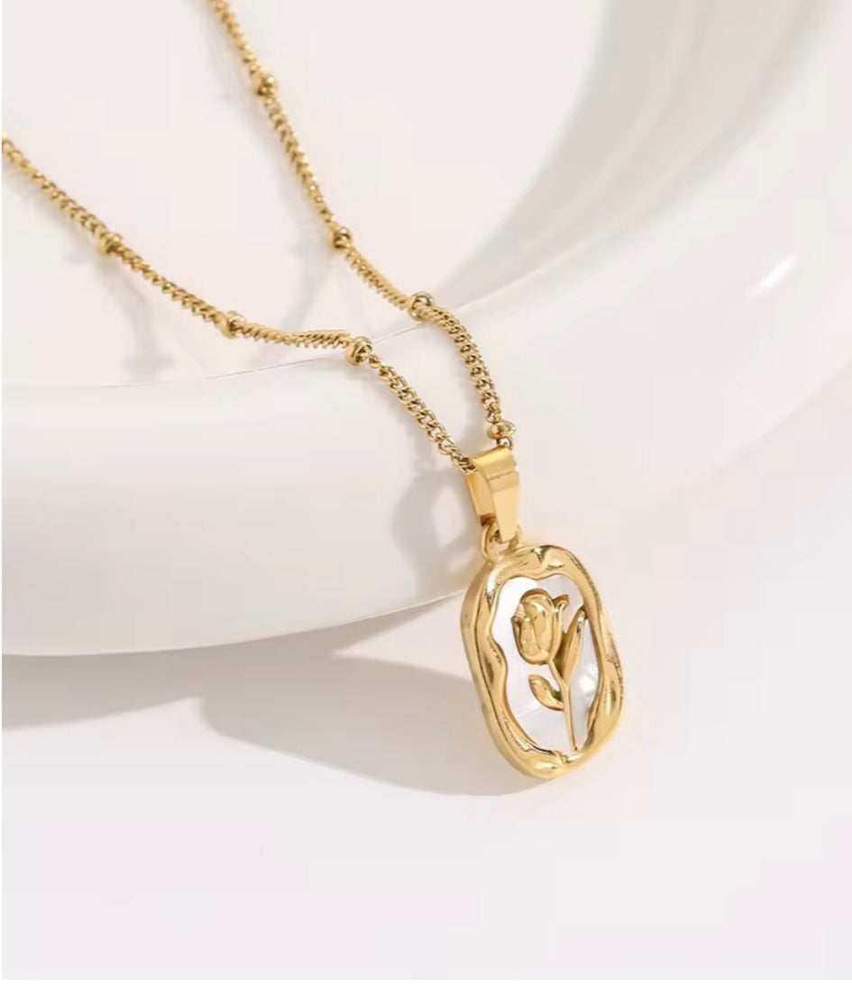 18k Gold-Plated White Rose Pendant