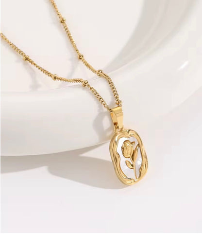 18k Gold-Plated White Rose Pendant