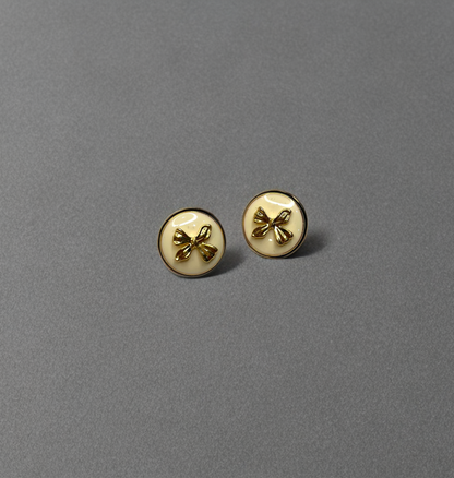 18K Gold-Plated Cream Bow Studs