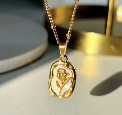 18k Gold-Plated White Rose Pendant