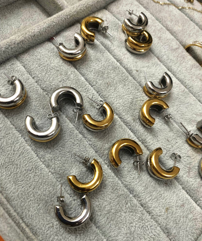 Dual Tone Half Hoop Earrings
