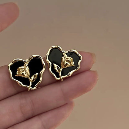 Korean Black Heart Earrings