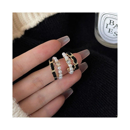 Korean Black and White Half hoop Earrings