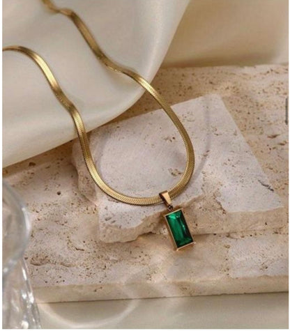 18K Gold-Plated Green Pendant with Chain