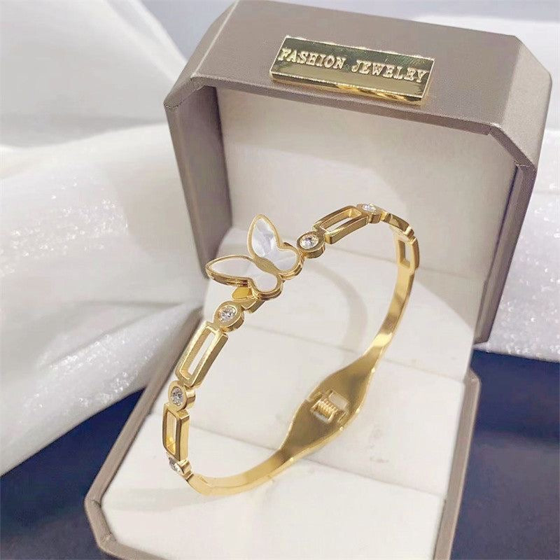 Gold-Plated Anti-Tarnish White Butterfly Bracelet