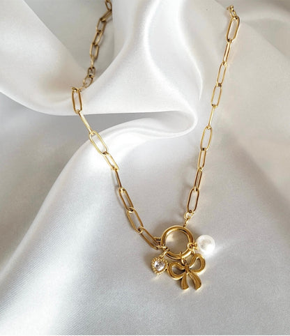 18k Gold-Plated Bow Charms Necklace
