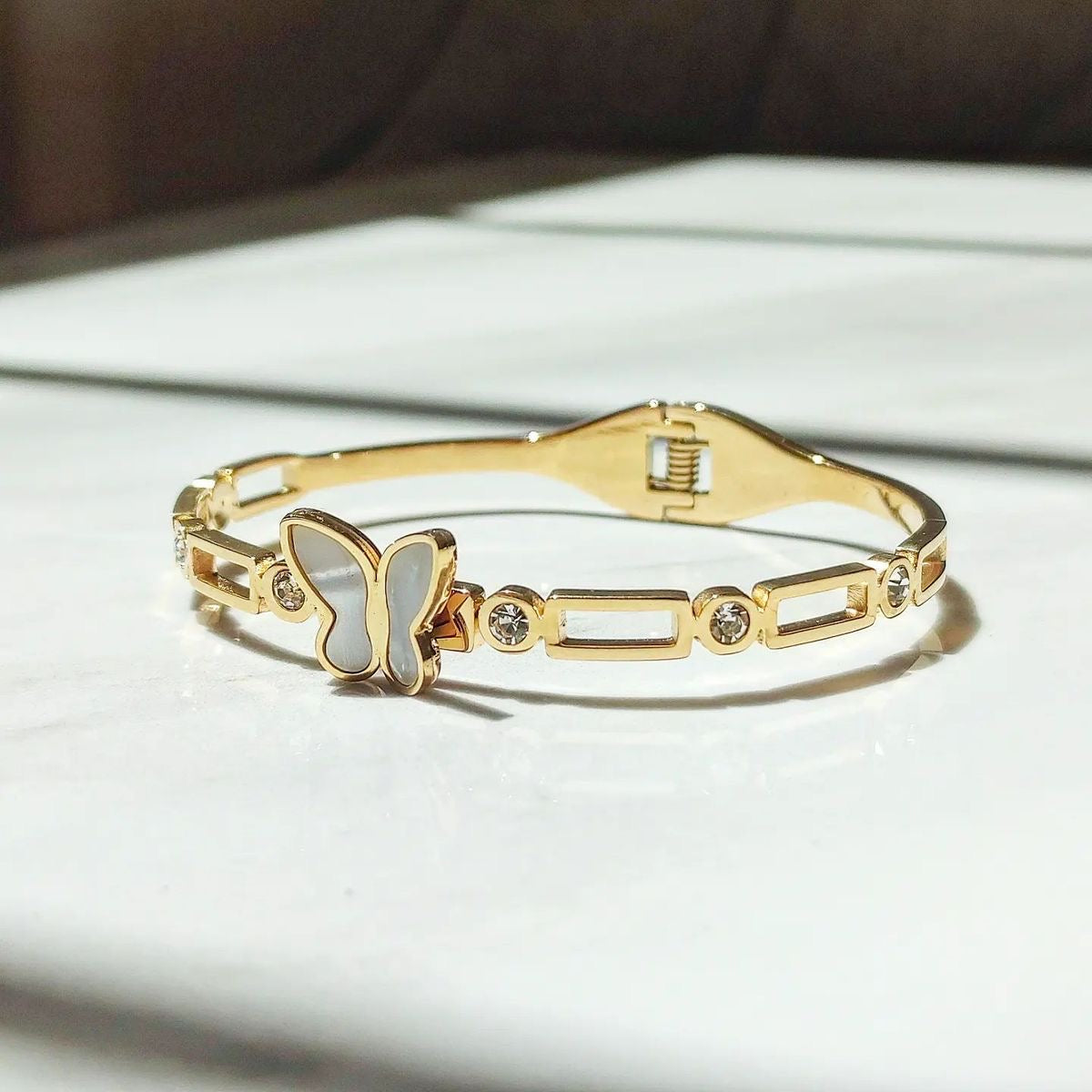 Gold-Plated Anti-Tarnish White Butterfly Bracelet