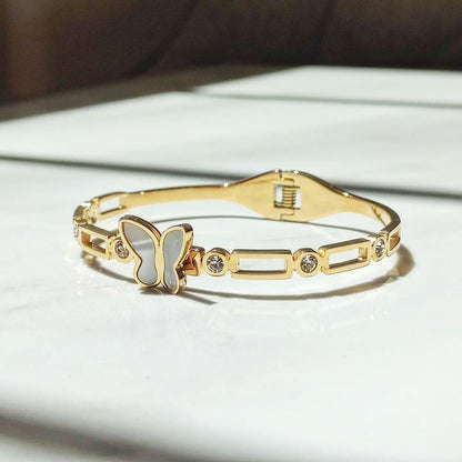 Gold-Plated Anti-Tarnish White Butterfly Bracelet