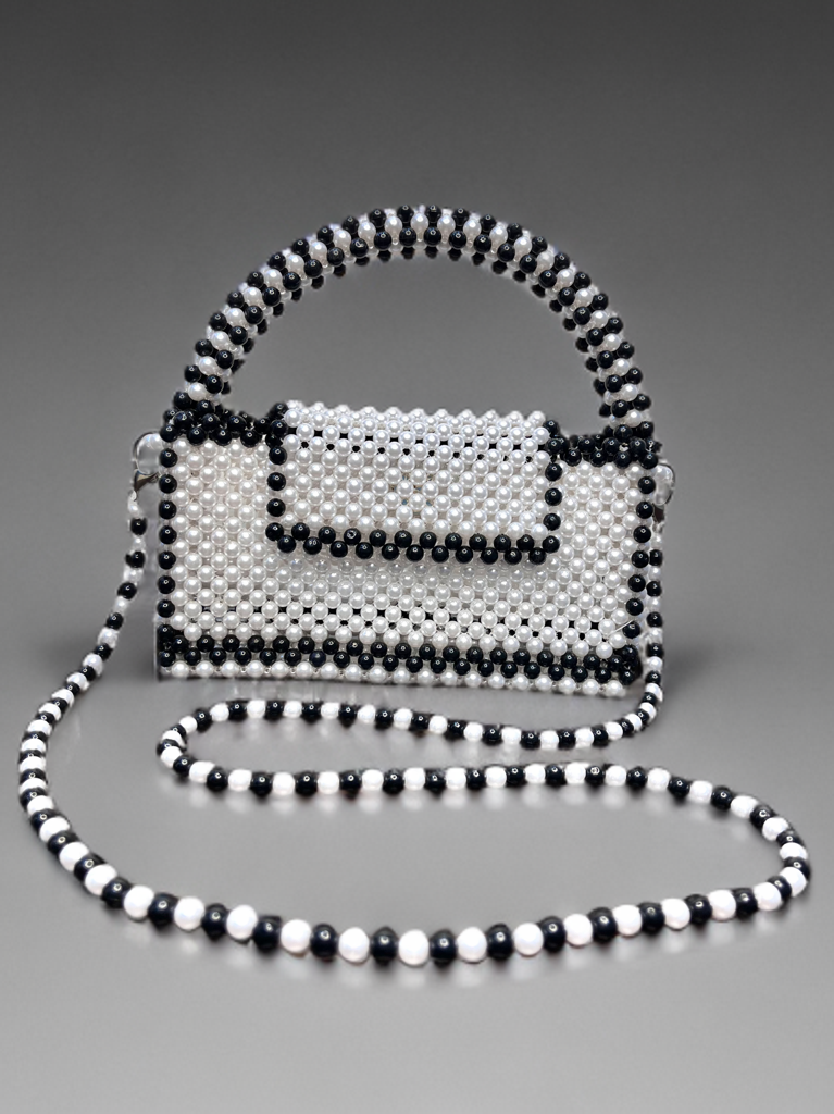 White and Black Pearls Designer Bag (Small)