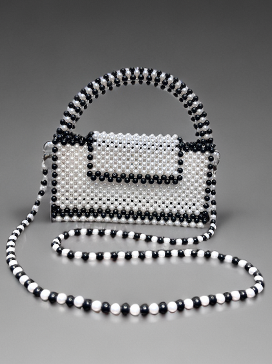 White and Black Pearls Designer Bag (Small)