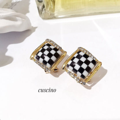 Korean Black and White Check Earrings