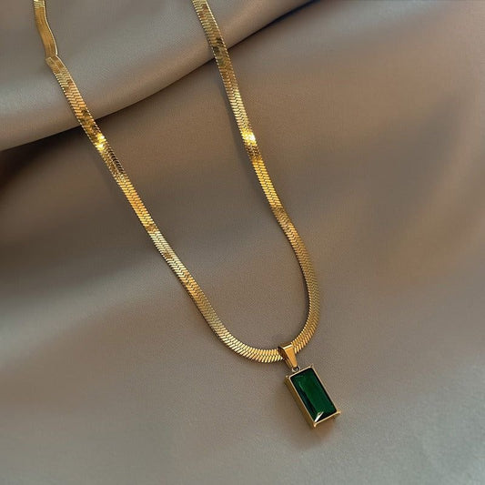 18K Gold-Plated Green Pendant with Chain