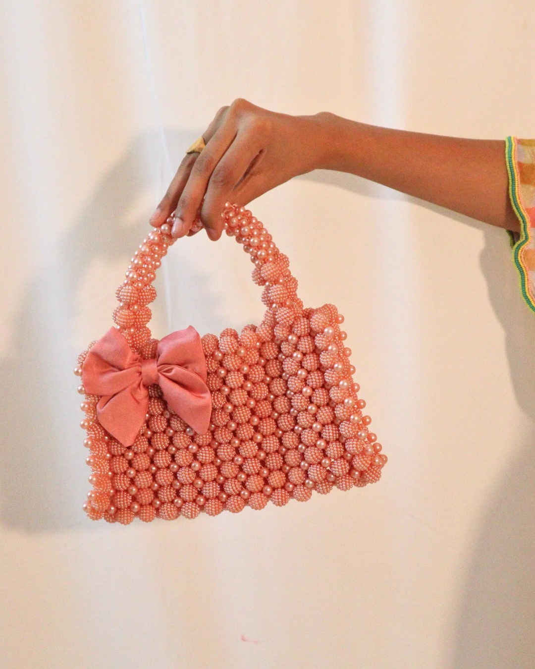 Peach Pearls Handmade Designer Bag (Small)